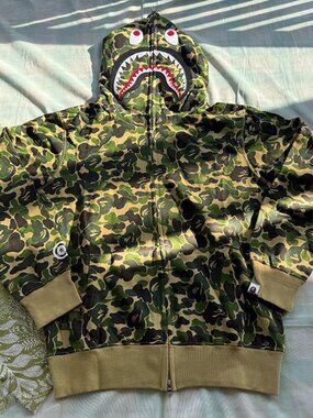Bape Green Camouflage Shark Hoodie With Zipper
